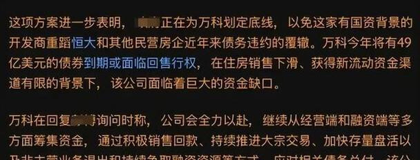 万科：债务兑付压力突出 寻求长效化解方案